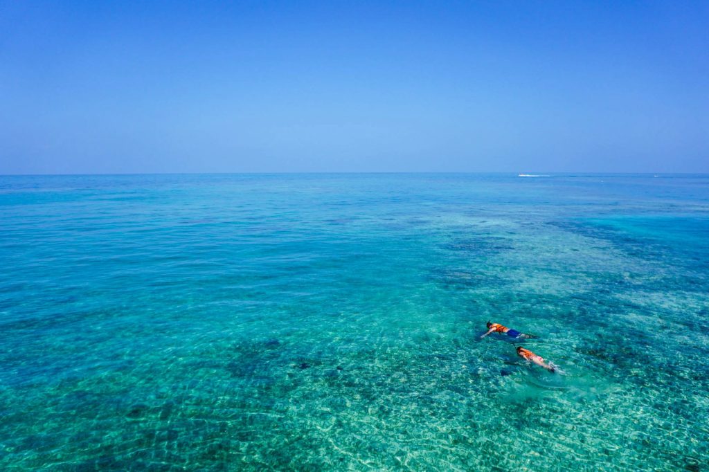 Photo by Dan Gold two person swimming on body of water