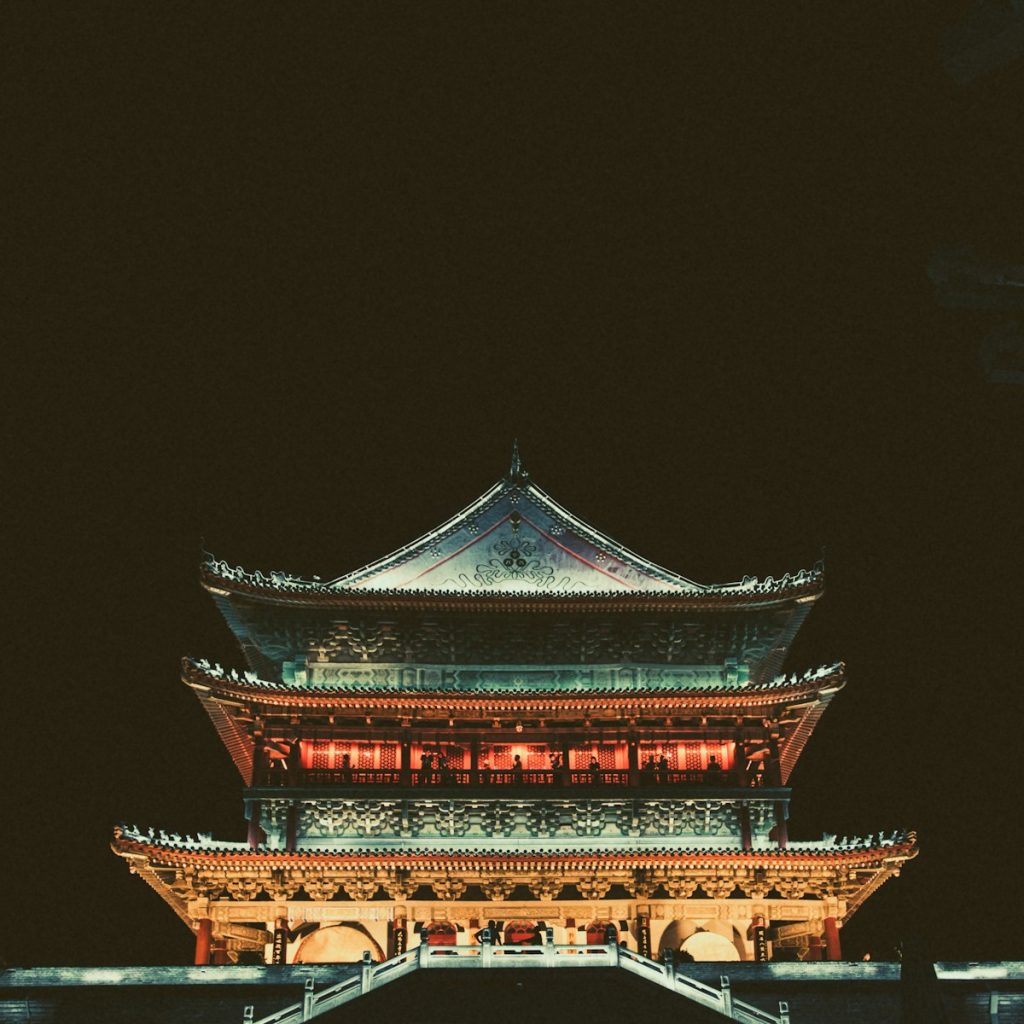 Photo by Alexander Ramsey pagoda temple during nighttime