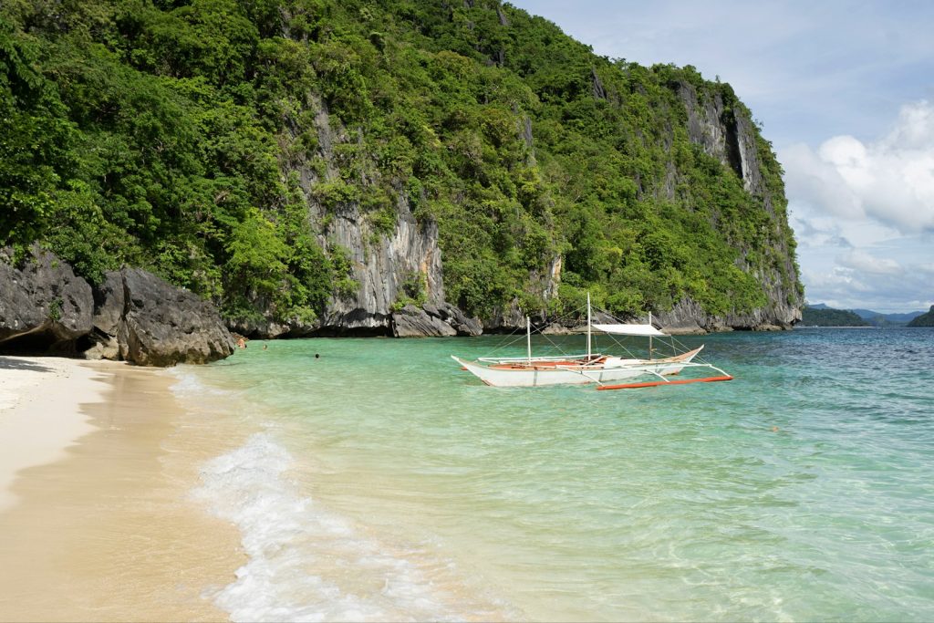 Photo by Datingscout white and red boat on sea near green mountain during daytime